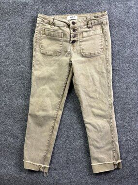 OAT Mid Rise Straight Ankle Jeans Womens 27 Beige Fringe Crop Stretch 27x26